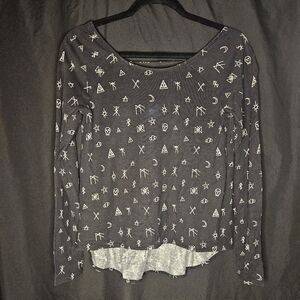 Disturbia Womens Small Bindrune Runic Black Long Sleeve Crop Top